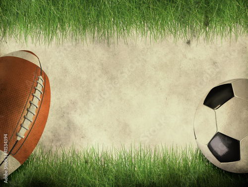 american football and soccer ball on grunge background