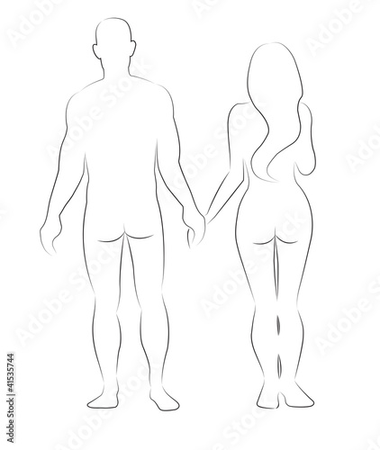 Silhouettes of man and woman isolated on white