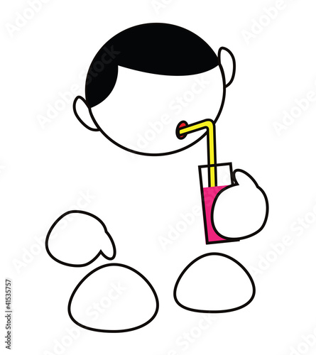 Funny cartoon boy drinking lemonade isolated on white