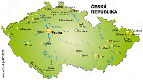 Inselkarte von Tschechien mit Hauptstädten in grün