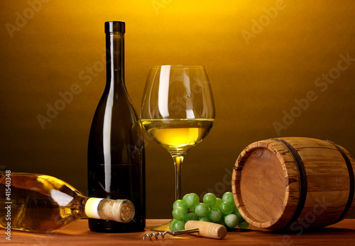 Fototapeta Naklejka Na Ścianę i Meble -  In wine cellar. Composition of wine bottle and runlet