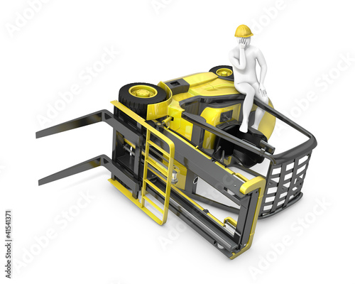 Lift truck flipped on side after falling