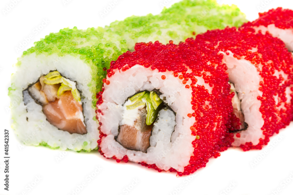 Tobiko Spicy Maki Sushi - Hot Roll with various type of Tobiko ( Tobiko Spicy Maki Sushi - Hot Roll with various type of Tobiko (
