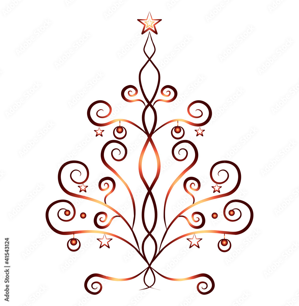 card christmas tree, red ornaments - vector illustration