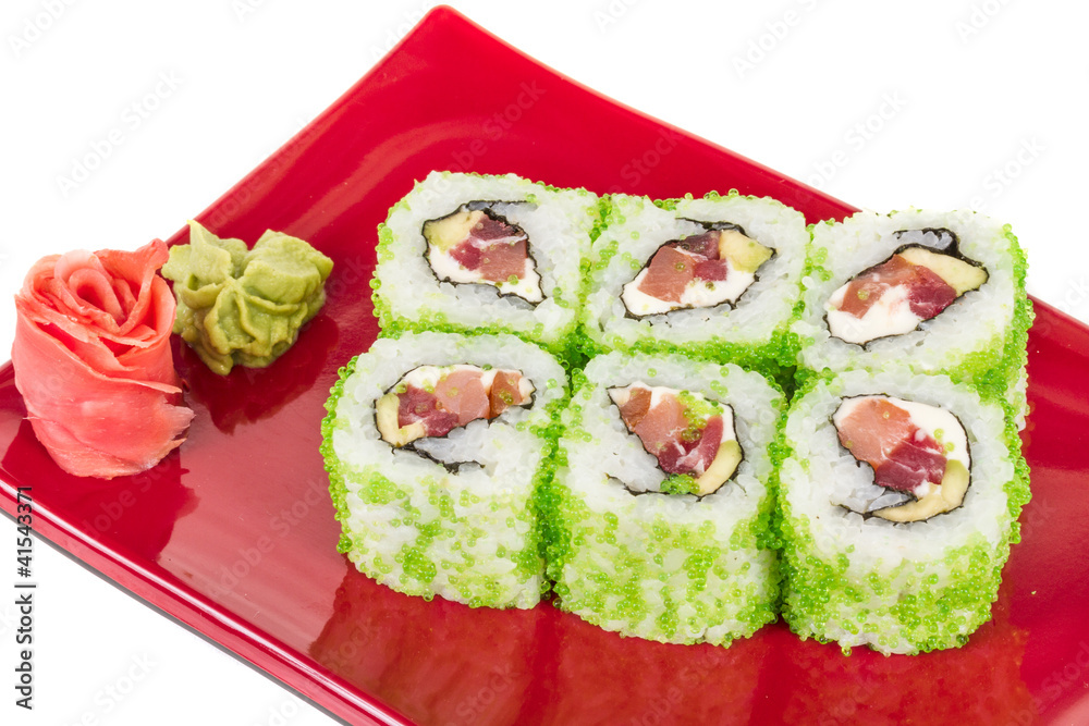 Tobiko Spicy Maki Sushi - Hot Roll with various type of Tobiko ( Tobiko Spicy Maki Sushi - Hot Roll with various type of Tobiko (