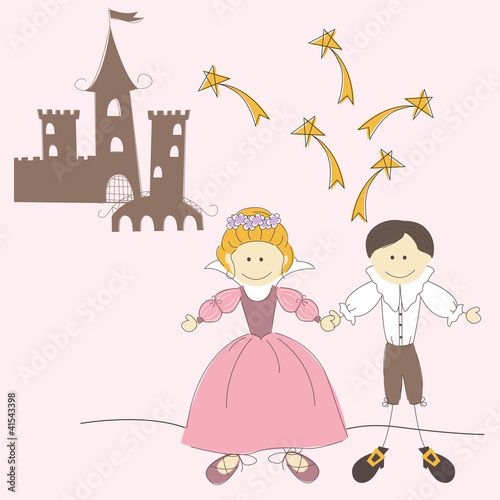 Invitation card with princess castle , princess and prince