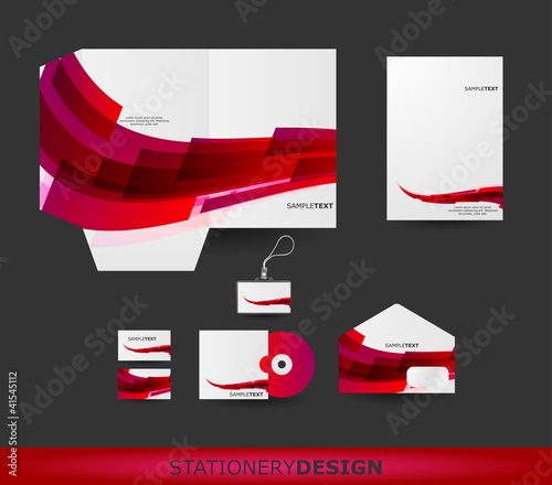 Abstract Red Wave Stationery design set in vector format