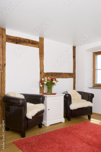 Sitzecke mit Ledersessel