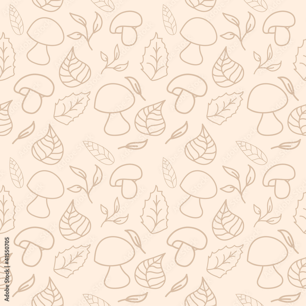 Cute unique background with mushrooms and leaves Cute unique background with mushrooms and leaves