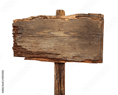 close up of an empty wooden sign isolated on white background