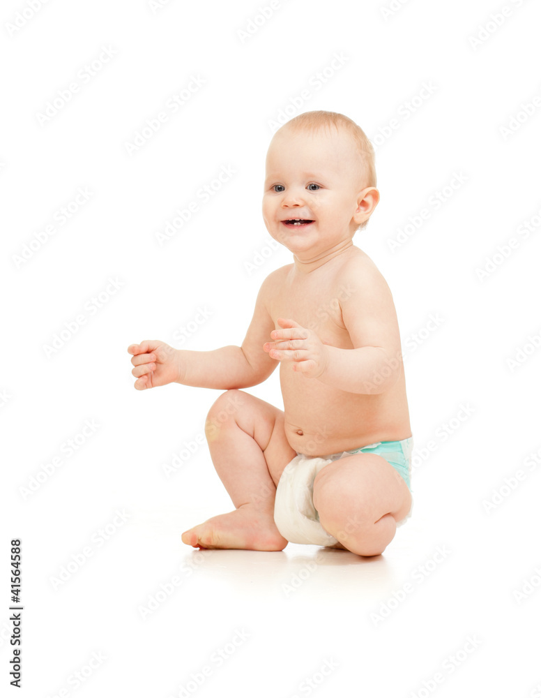 baby in diaper on white background baby in diaper on white background