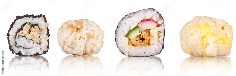 Sushi pieces, isolated on white background Sushi pieces, isolated on white background