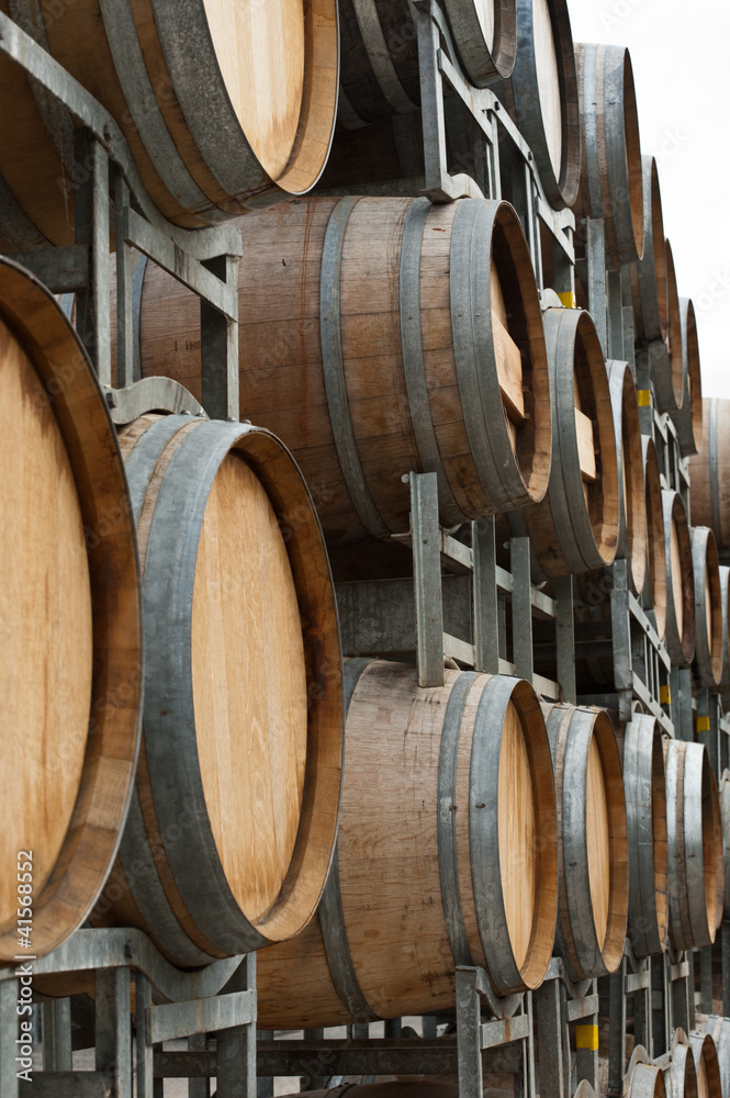 Wine barrel of a winery outside storage area