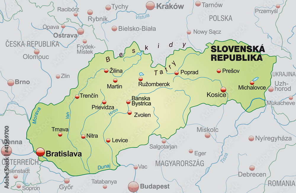 Map of Slovakia neighboring countries and main cities