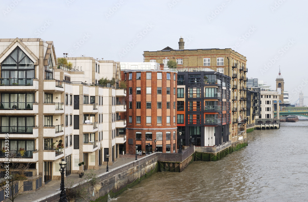 Apartment blocks on River Thames. London. UK