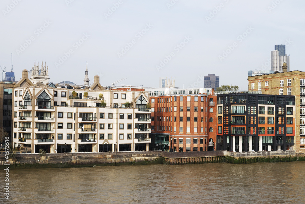Apartment blocks on River Thames. London. UK
