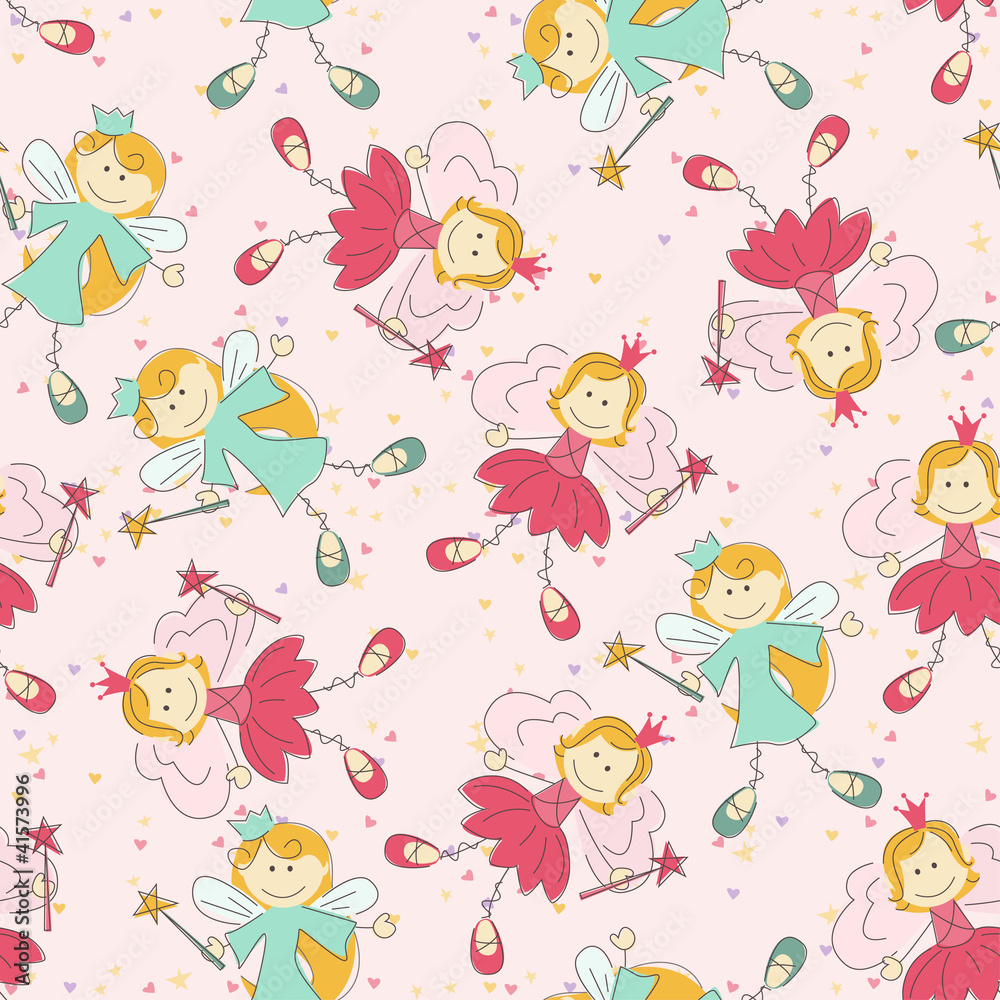 Seamless pattern with princess and fairy