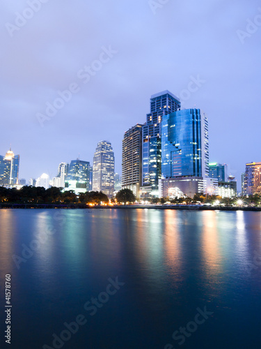 Bangkok city downtown at night with reflection of skyline  Bangk