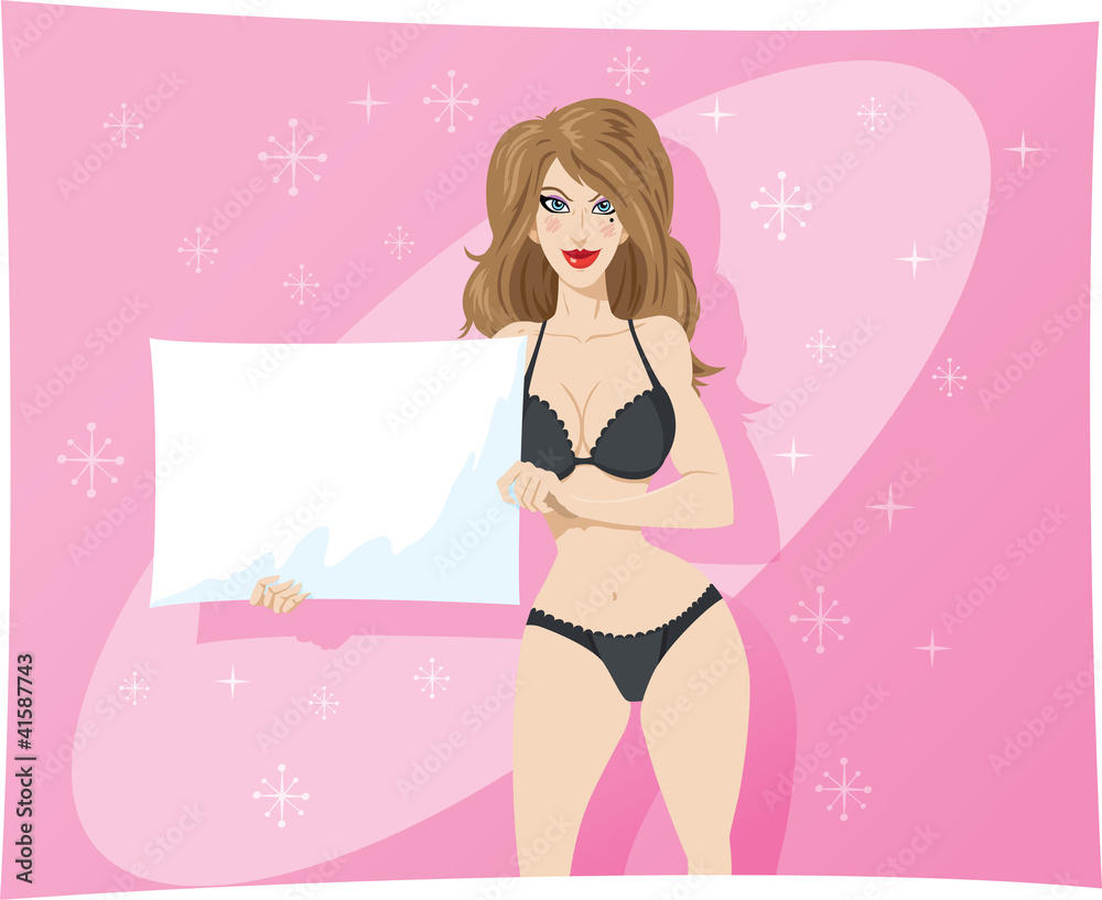 Girl holding a sign in lingerie Girl holding a sign in lingerie