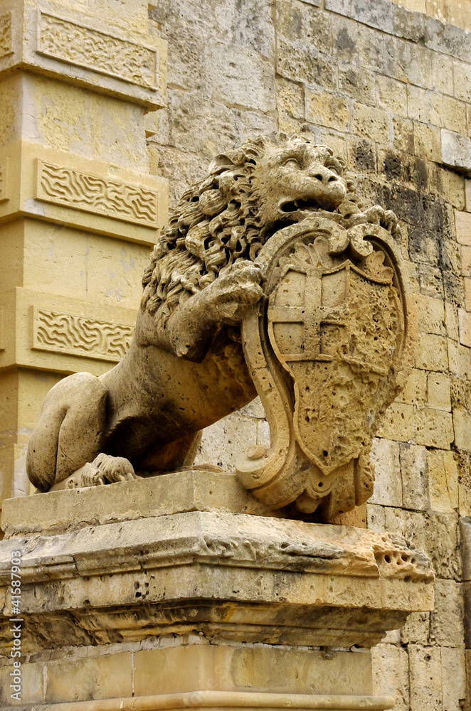 The Maltese Lion at the gate to the Silent City. Mdina. Malta
