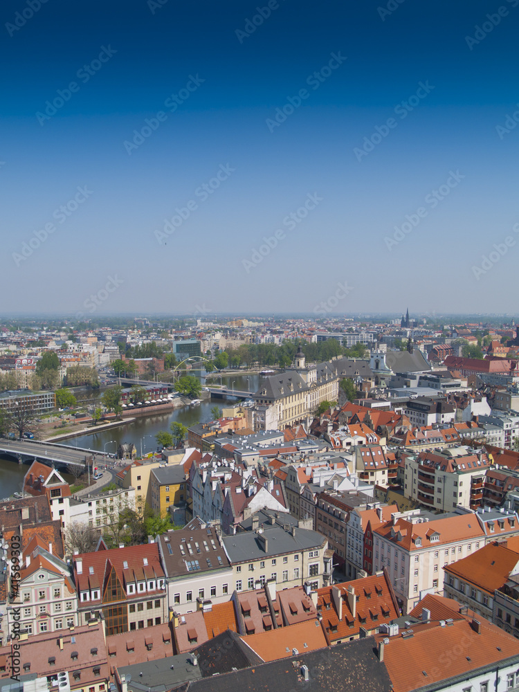 View of Wroclaw (Breslau), Poland, on Oder river frome above