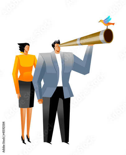 Businessman looking through telescope
