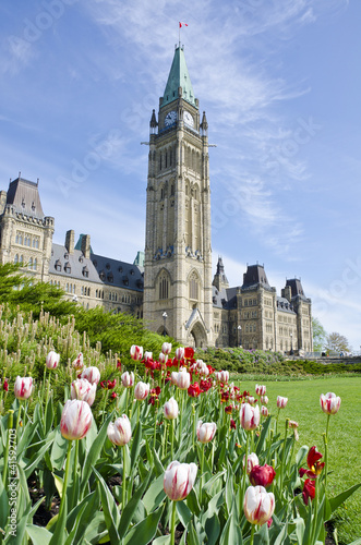 Parliament Building Ottawa with Tulips