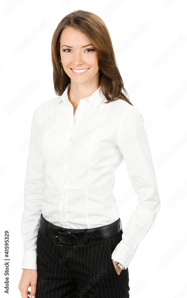 Happy smiling business woman, over white Happy smiling business woman, over white