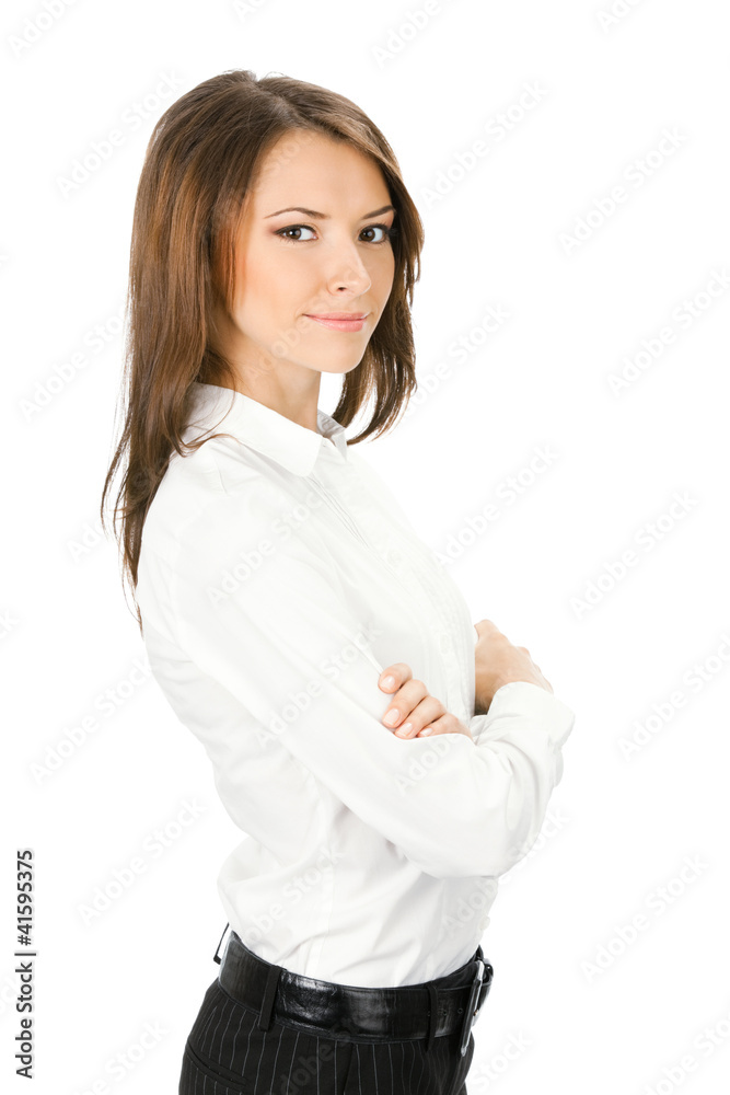 Happy smiling business woman, over white Happy smiling business woman, over white