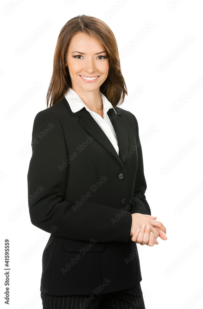 Happy smiling business woman, over white Happy smiling business woman, over white