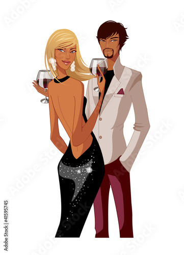Elegant couple holding wineglass
