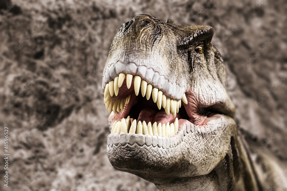 Obraz premium Tyrannosaurus przedstawiający jego zębate usta
