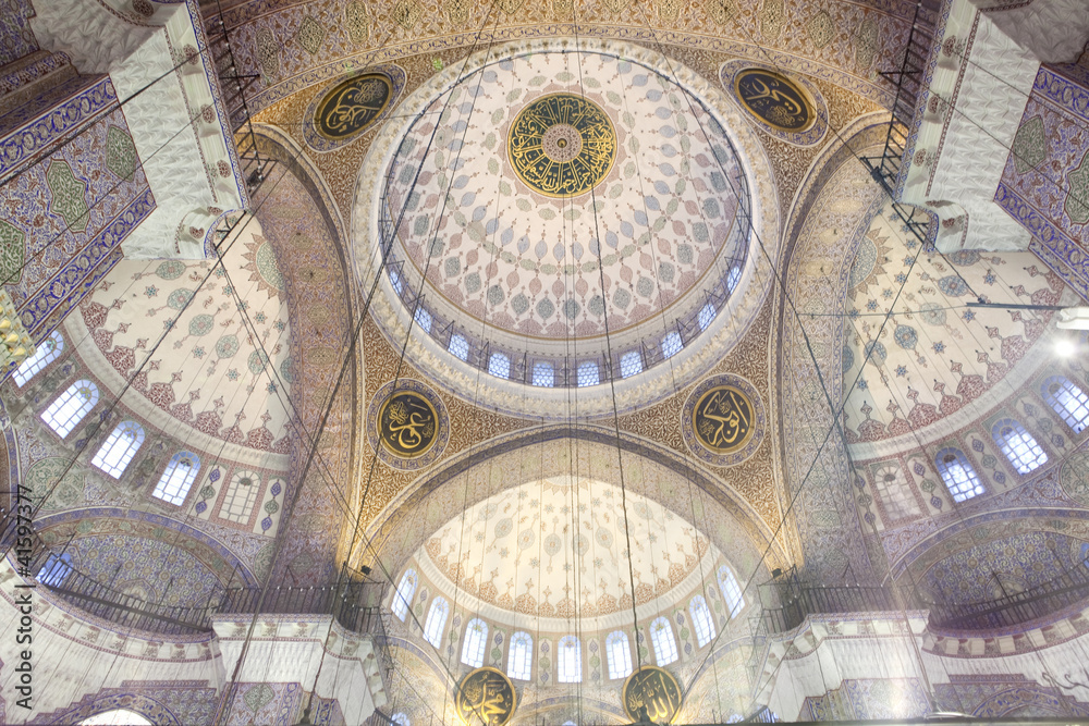Decorated ceiling of Yeni Cami (New Mosque) in Istanbul, Turkey