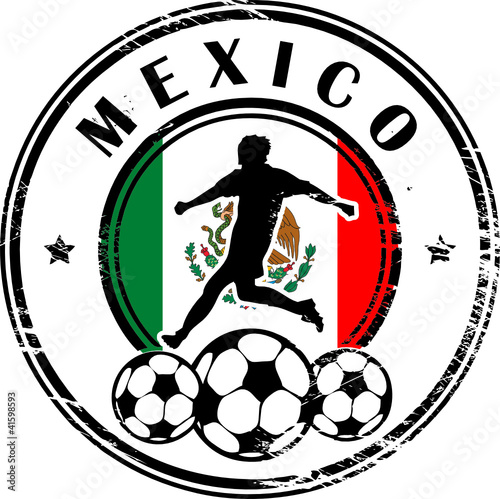 Stamp with football and name Mexico, vector illustration