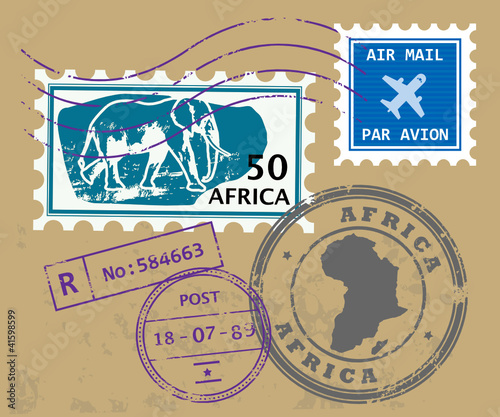 Set of Africa post stamp symbols, vector