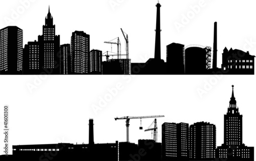 two cityscapes with house building