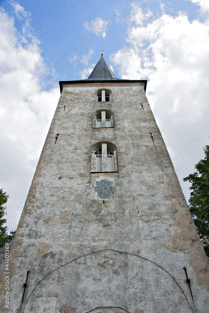 View at the medieval church of Jaunpils, Latvia.