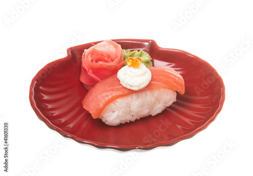 Salmon sushi on a White background