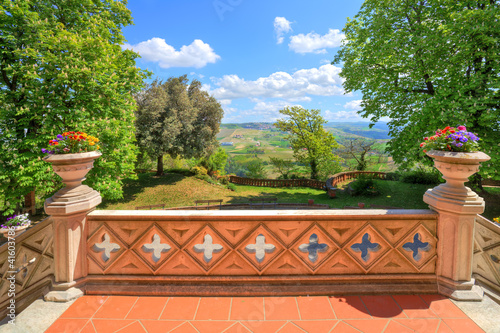 View from castle terrace. Novello, Northern Italy.