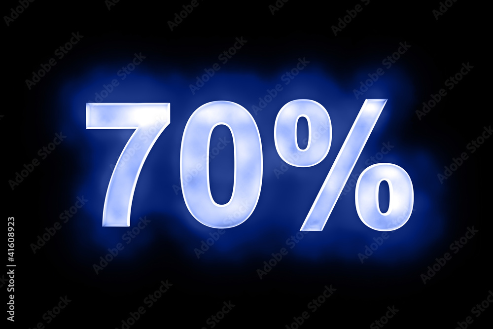 70 percent in glowing numerals on blue 70 percent in glowing numerals on blue