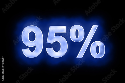 95 percent in glowing numerals on blue
