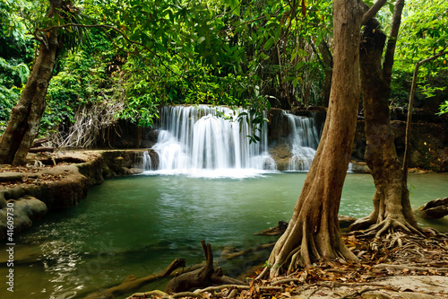 Fototapeta Naklejka Na Ścianę i Meble -  Waterfall in National Park , Kanchanaburi Province , Thailand