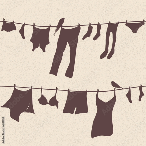 Vector illustration of clothes hanging out to dry