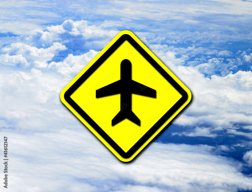 Airplane airport sign on blue sky Airplane airport sign on blue sky