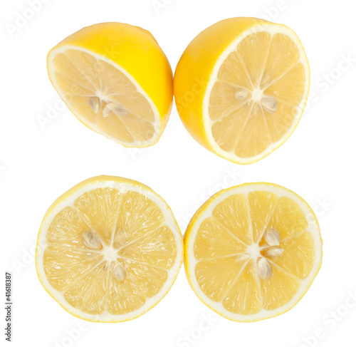 fresh lemon halves on white background.