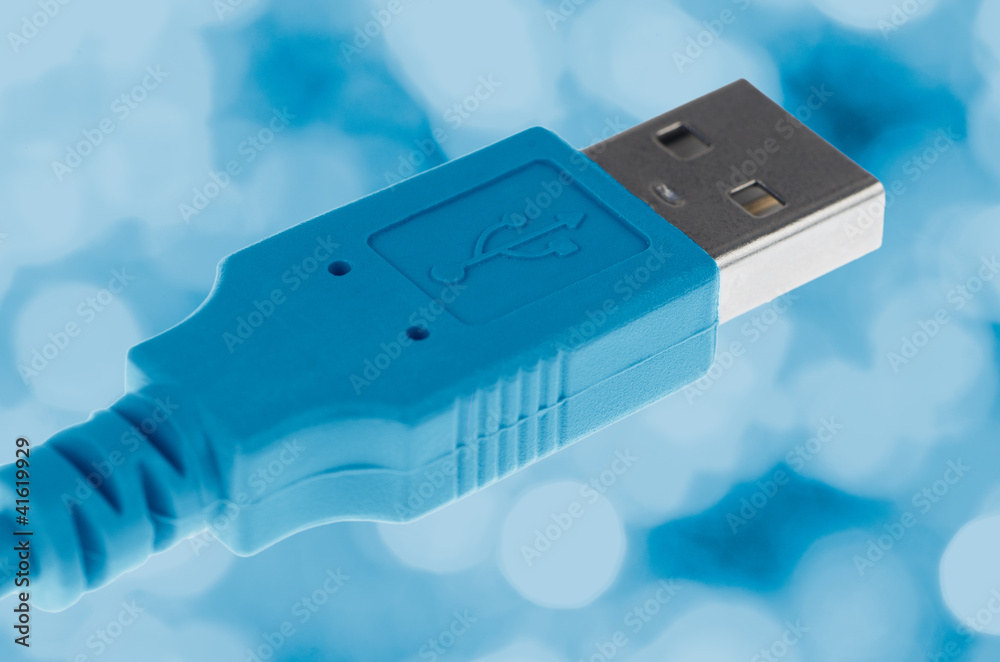 Fototapeta premium Blue Computer USB cable
