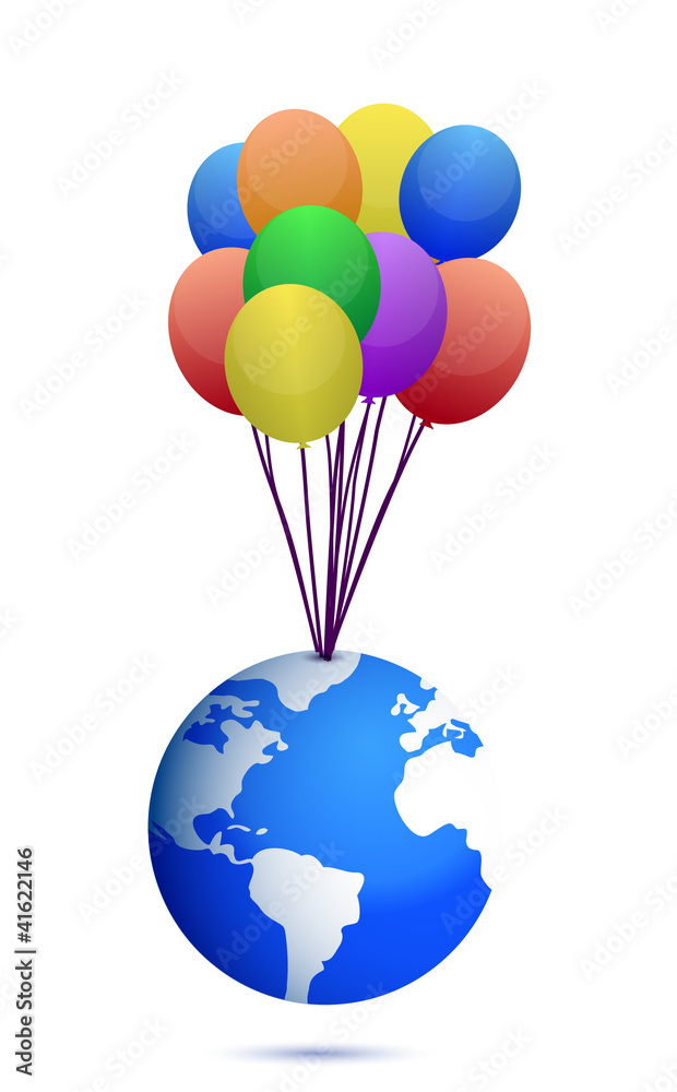 planet and colorful balloons illustration design over white planet and colorful balloons illustration design over white