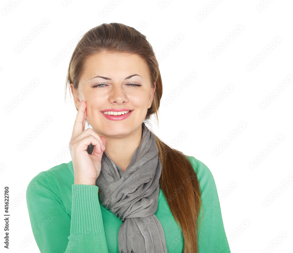 Closeup portrait of beautiful young woman looking Closeup portrait of beautiful young woman looking