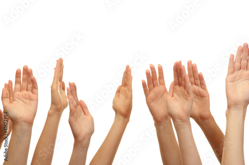group of young people's hands isolated on white