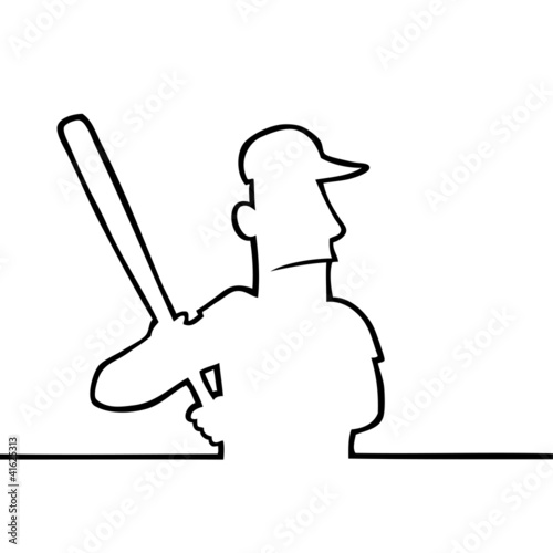 Black line art illustration of a baseball player with bat.